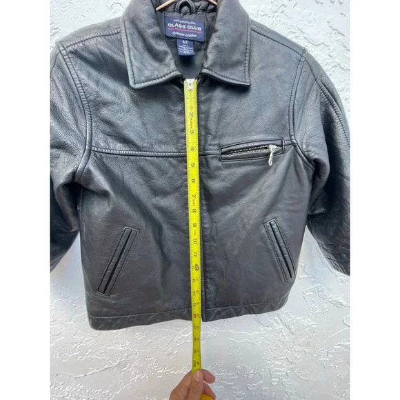 Class Club Kids Long Sleeve Full Zip Leather Motorcycle Jacket Black Sz 6/7 - Picture 5 of 13